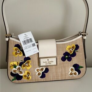 Kate Spade Cream and Tan Shoulder Bag with Floral Embroidery
